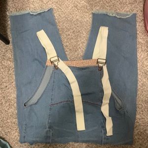 Women’s Large distressed denim overalls